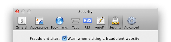Select security from the preferences menu