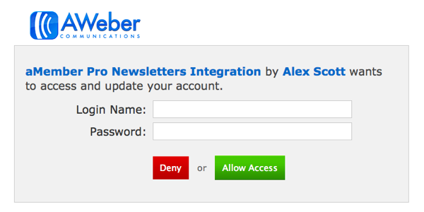 Enter AWeber Login Credentials and click Allow Access