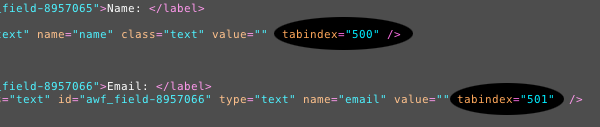 Search the form for the tabindex in the HTML