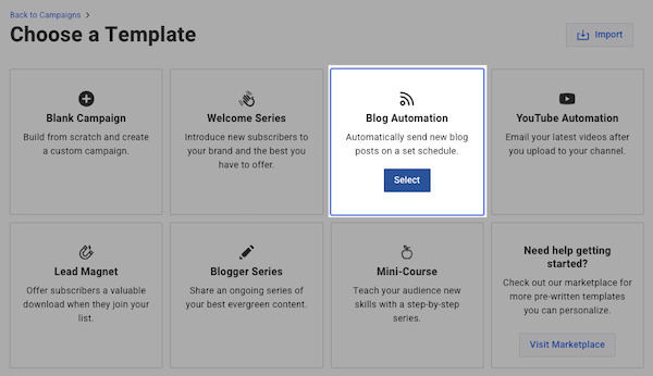 Select Blog Automation Template