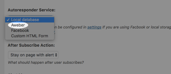 Select AWeber in Dropdown Menu