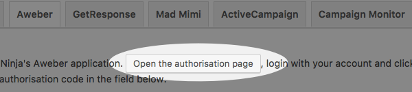 Open the authorization page button is highlighted