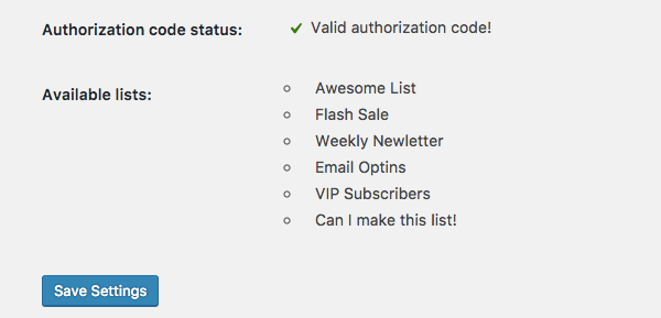 AWeber Lists will display