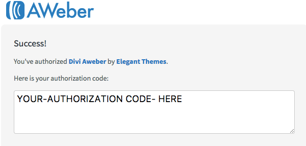 Copy the authorization code that is generated