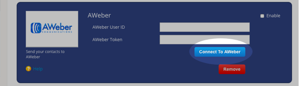 Click Connect to AWeber