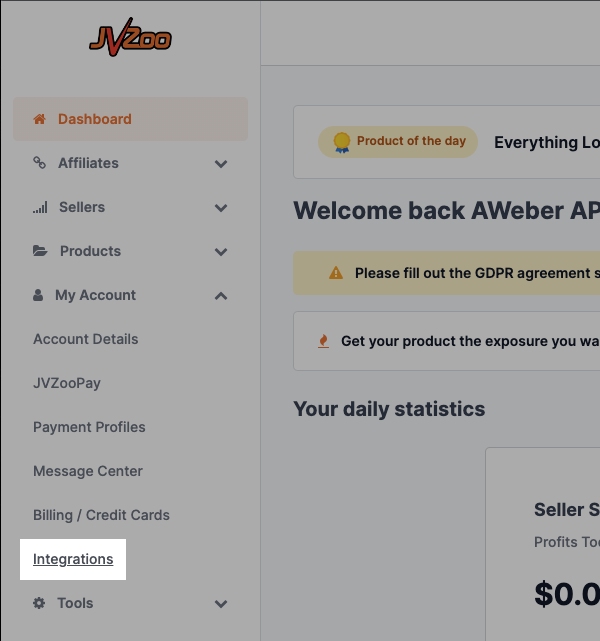 Select Integrations from under My Account