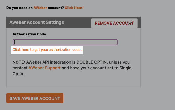 Click where it says Click here to get your authorization code.