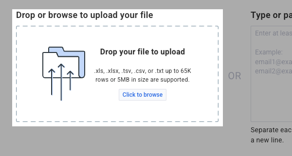 Drop or browse to upload your file box