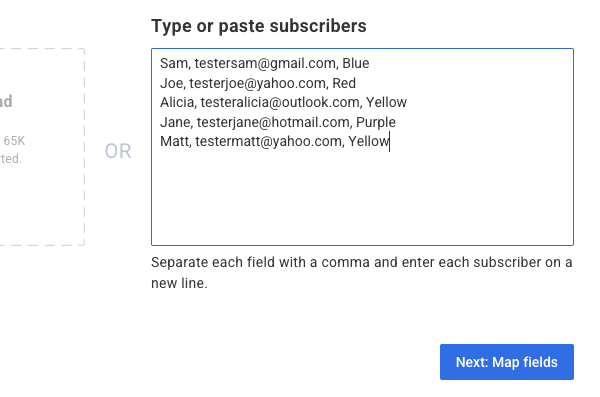 Example of how subscribers should be typed into box