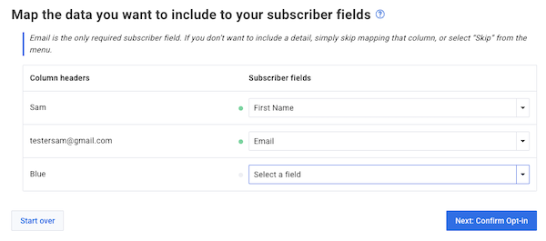 Mapping fields options