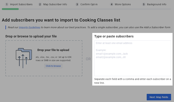 Type your subscribers' information