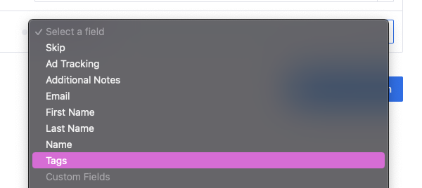 Select Tags from the drop-down