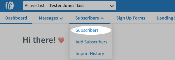 Manage Subscribers tab