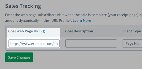 Goal Web Page URL