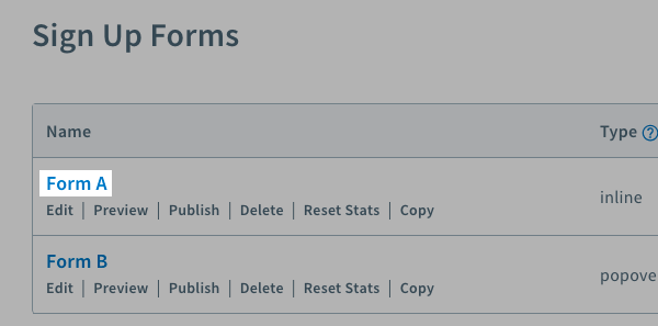 Click the form name