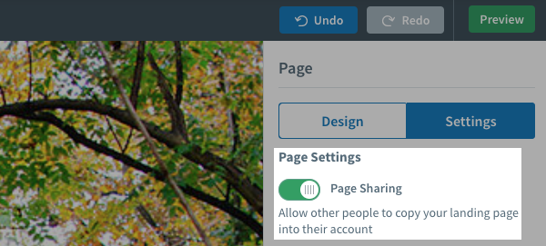 Page sharing toggle in AWeber