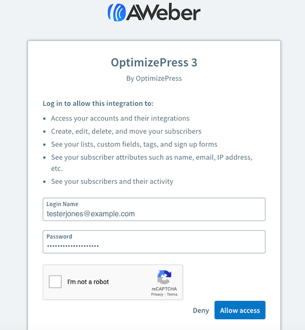 Enter login credentials and allow access