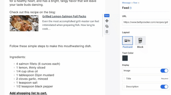 Feed menu to change layout, text color, and item order
