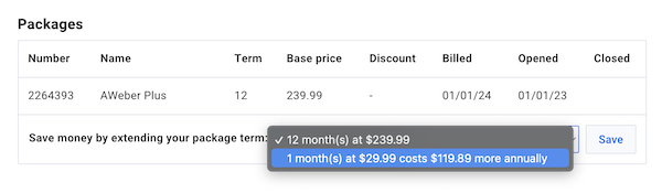 Choose a package and save.