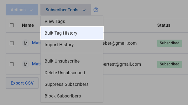 View the Bulk Tag History