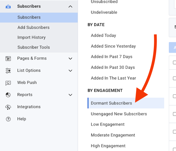 Select Dormant Subscribers segment