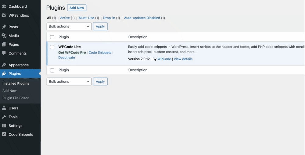 Hover over Code Snippets and click + Add Snippet