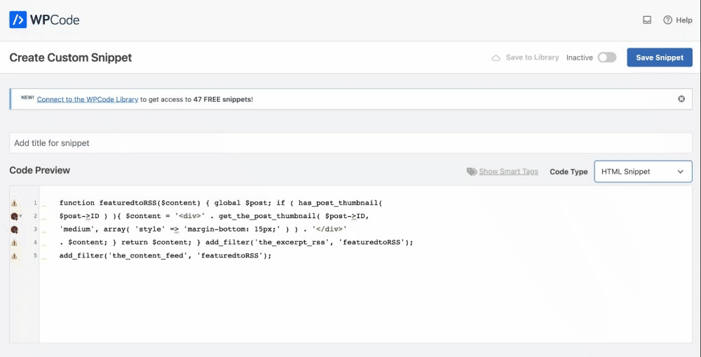 Update Code Type to PHP Snippet