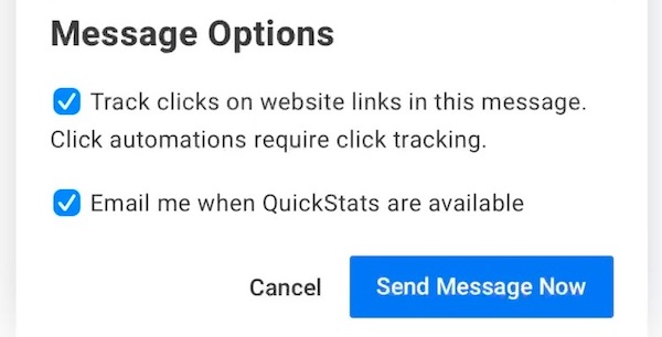 Click tracking and QuickStats settings