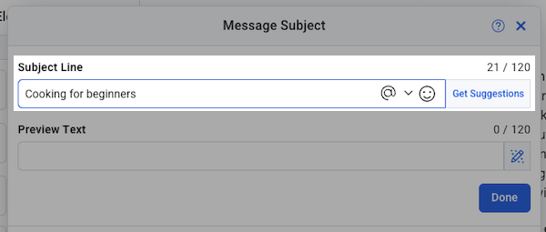 Subject line field and buttons next to it highlighted