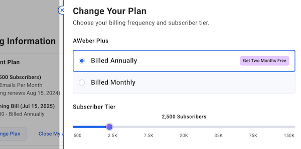 Biling term and subscriber tier options