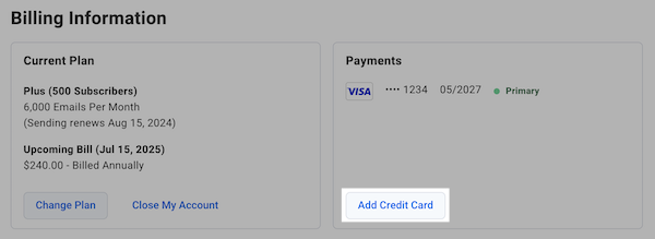 Add Credit Card button