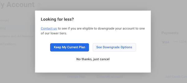 Account cancellation modal