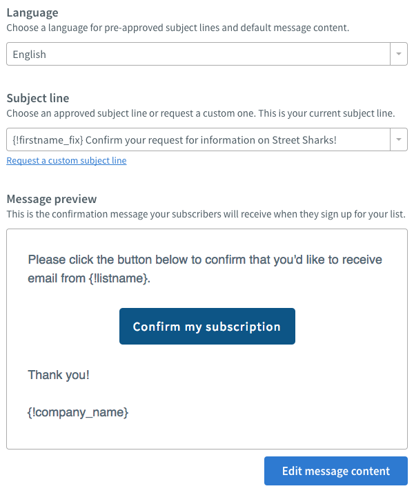 Confirmation message editing options