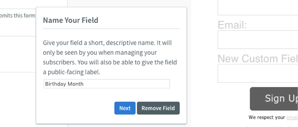 create a new field balled birthday