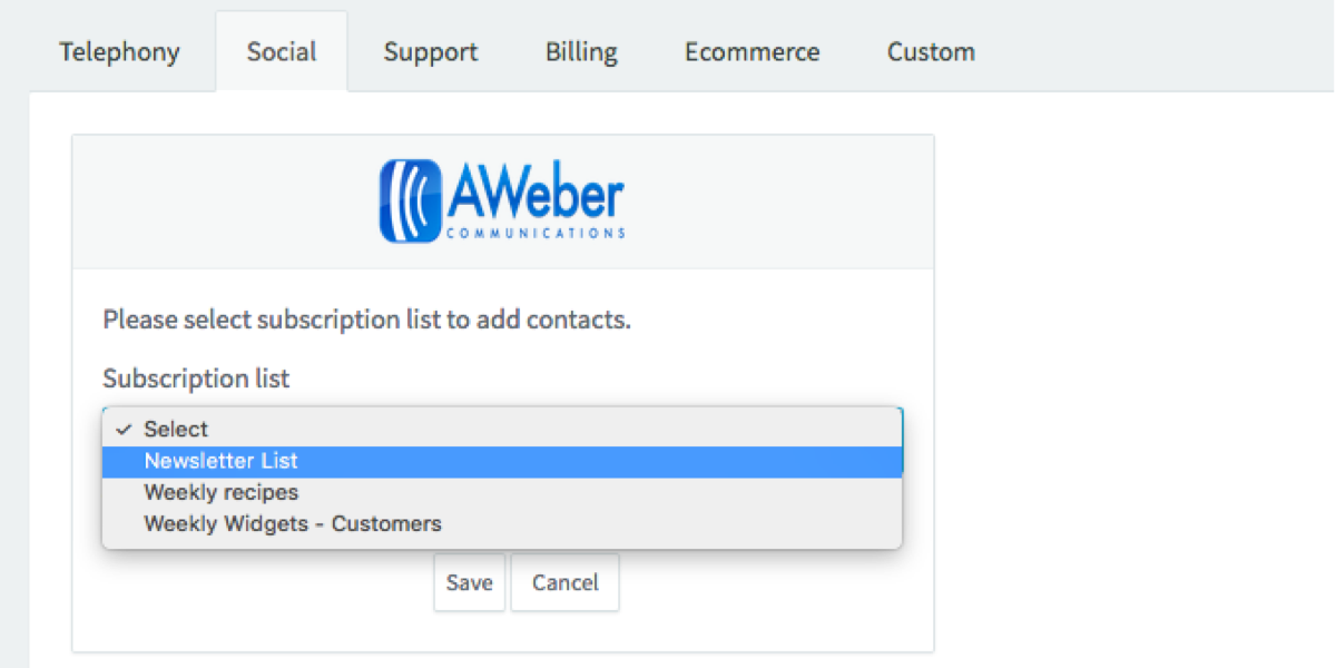 Select AWeber list