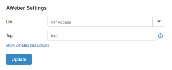 Update your AWeber Settings and click Update