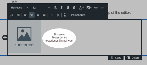 Click the text area to edit what will appear in the signature