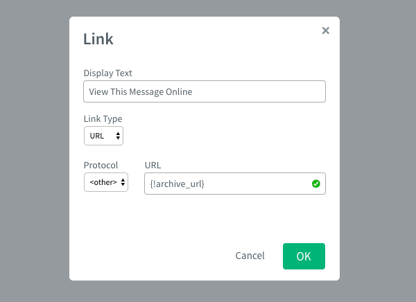 Insert the archive URL code into the URL field and click OK