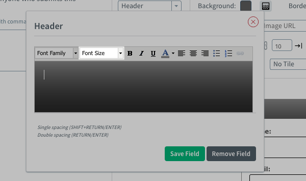 Click the area you want to edit and use the Font Size drop-down in the pop up menu