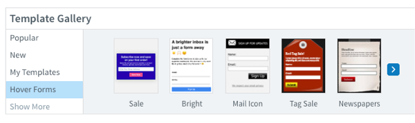 Hover forms section of Template Gallery