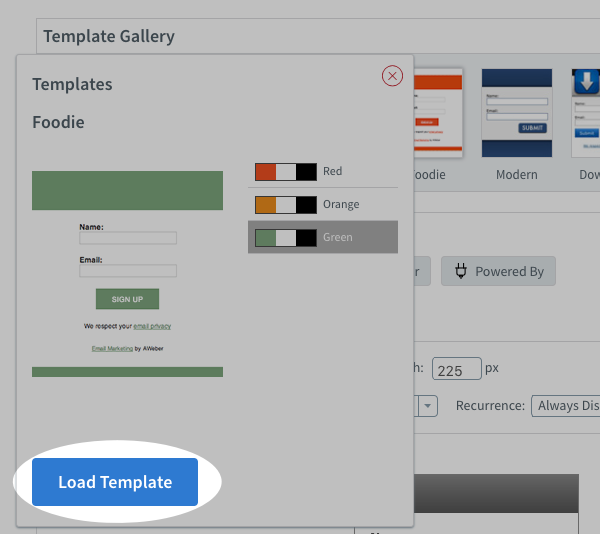 Select a template and then click Load Template
