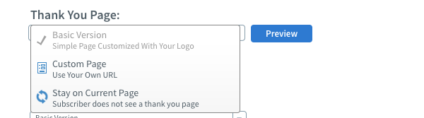 Select a Thank You Page