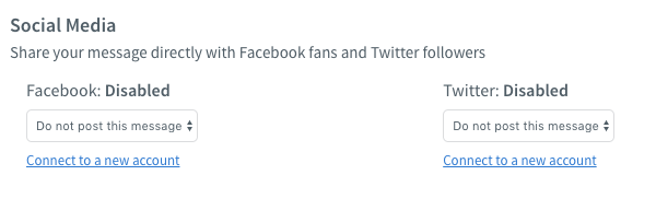 Select your Facebook or Twitter account from the drop-down menus