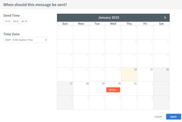 Use the calendar to schedule your message for a future date