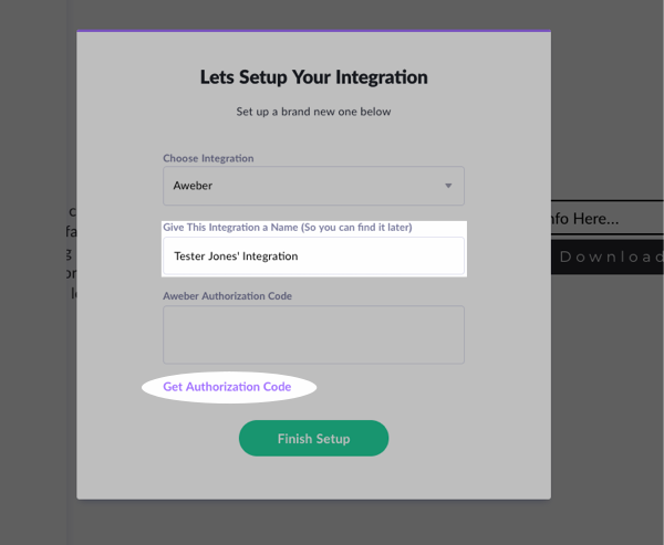 Name the integration and click Get Authorization Code