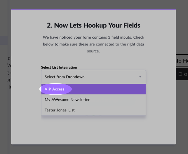 Select the list that you want subscribers added to