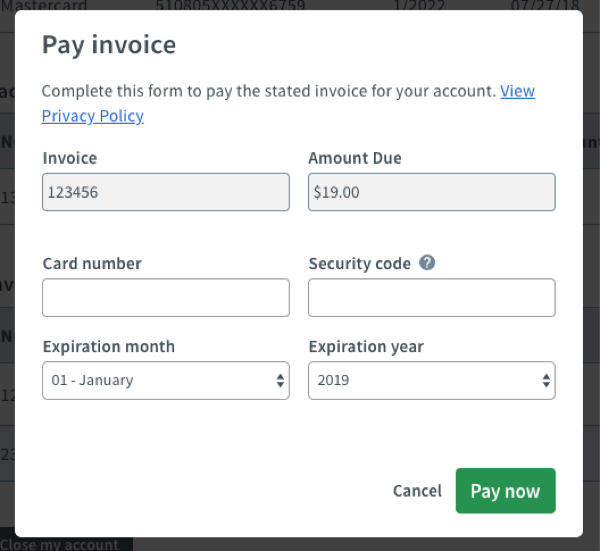 enter credit card details in popup window and click green Pay now button