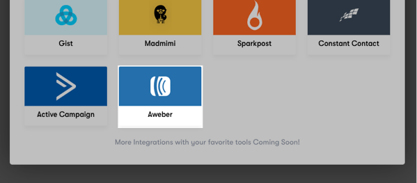 Select AWeber from the list of available integrations