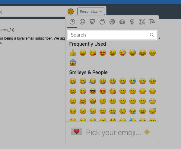 Search for emojis using the search bar