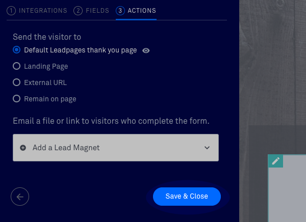 Configure redirect/thank you page